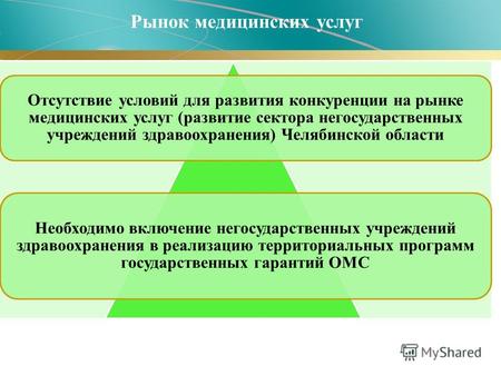 Отсутствие условий для развития конкуренции на рынке медицинских услуг (развитие сектора негосударственных учреждений здравоохранения) Челябинской области.