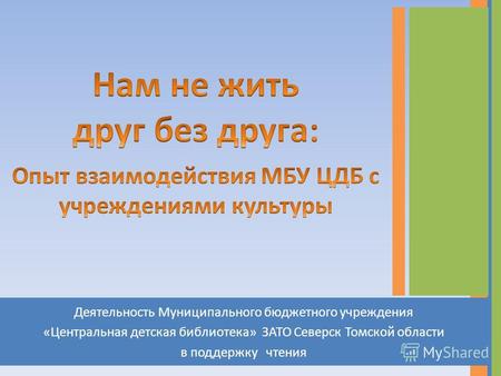 Деятельность Муниципального бюджетного учреждения «Центральная детская библиотека» ЗАТО Северск Томской области в поддержку чтения.