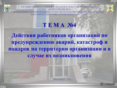 Т Е М А 4 Действия работников организаций по предупреждению аварий, катастроф и пожаров на территории организации и в случае их возникновения Новосибирск.