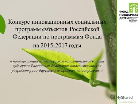 Конкурс инновационных социальных программ субъектов Российской Федерации по программам Фонда на 2015-2017 годы в помощь специалистам органов исполнительной.