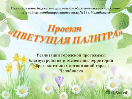 Реализации городской программы благоустройства и озеленения территорий образовательных организаций города Челябинска.
