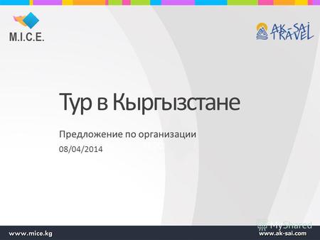 Тур в Кыргызстане Предложение по организации 08/04/2014.