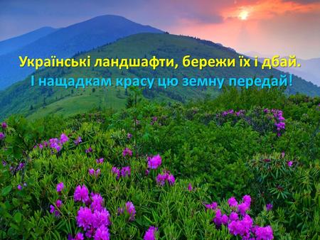 Українські ландшафти, бережи їх і дбай. І нащадкам красу цю земну передай!