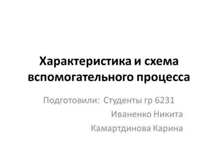 Характеристика и схема вспомогательного процесса Подготовили: Студенты гр 6231 Иваненко Никита Камартдинова Карина.
